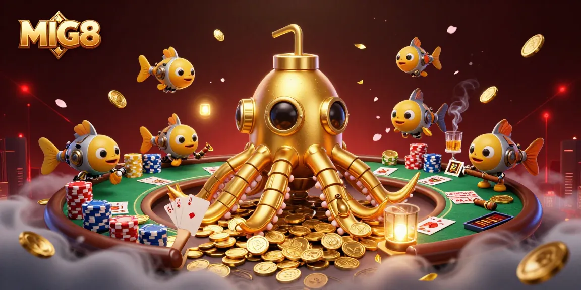 MIG8 invites players to dive into exhilarating gaming with a golden kraken submarine and poker elements.