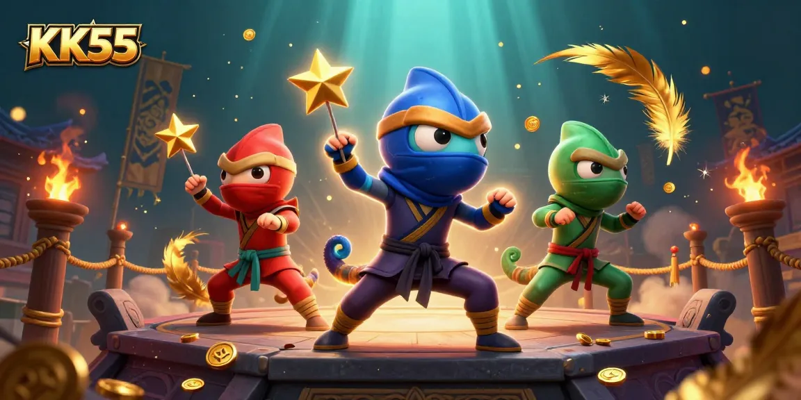 Engage with KK55 and see the ninja chameleon team mastering synchronized moves in a dynamic casino atmosphere.