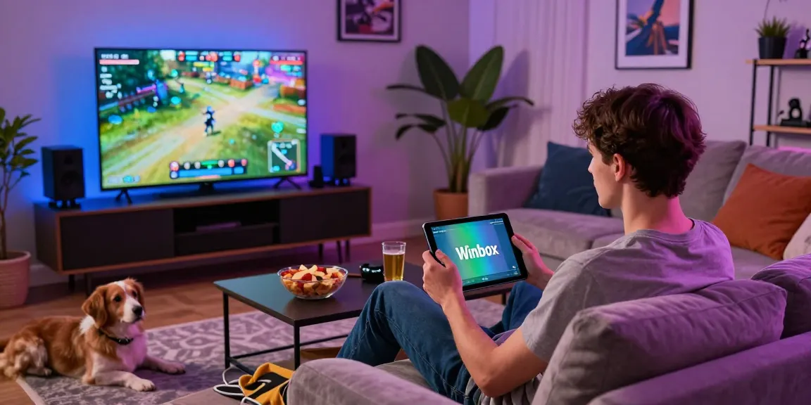 Engaged user enjoying Winbox for Android in a cozy gaming setup.
