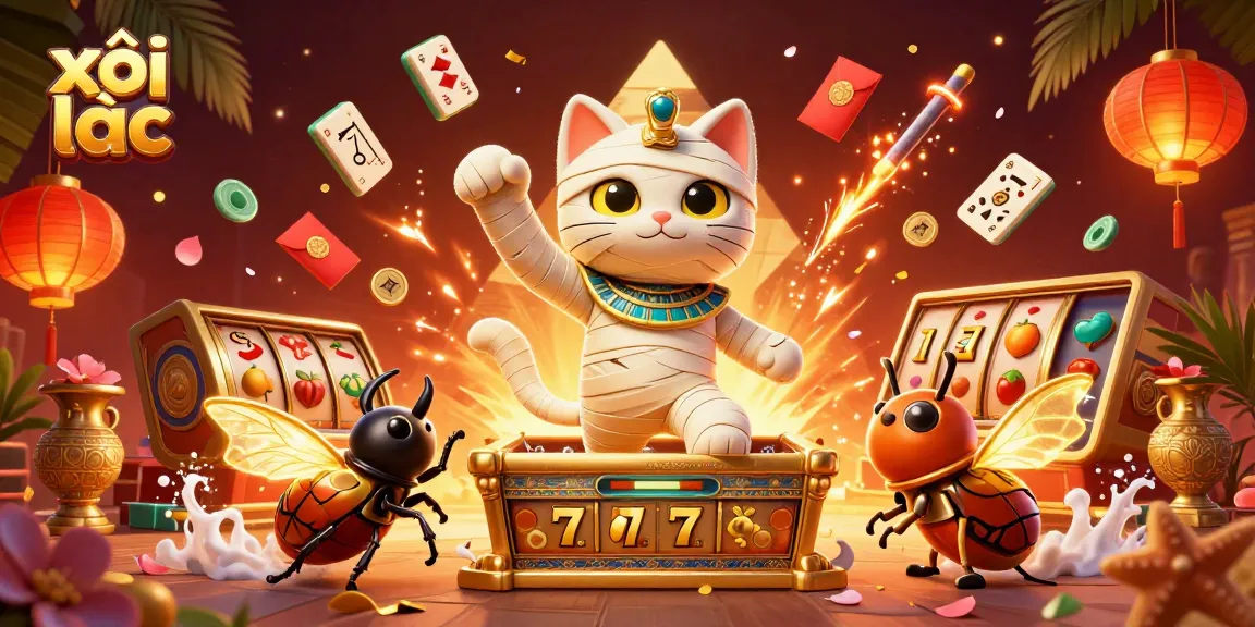 xôi lạc enhances the gaming experience with slots and casino elements in a vibrant 3D illustration