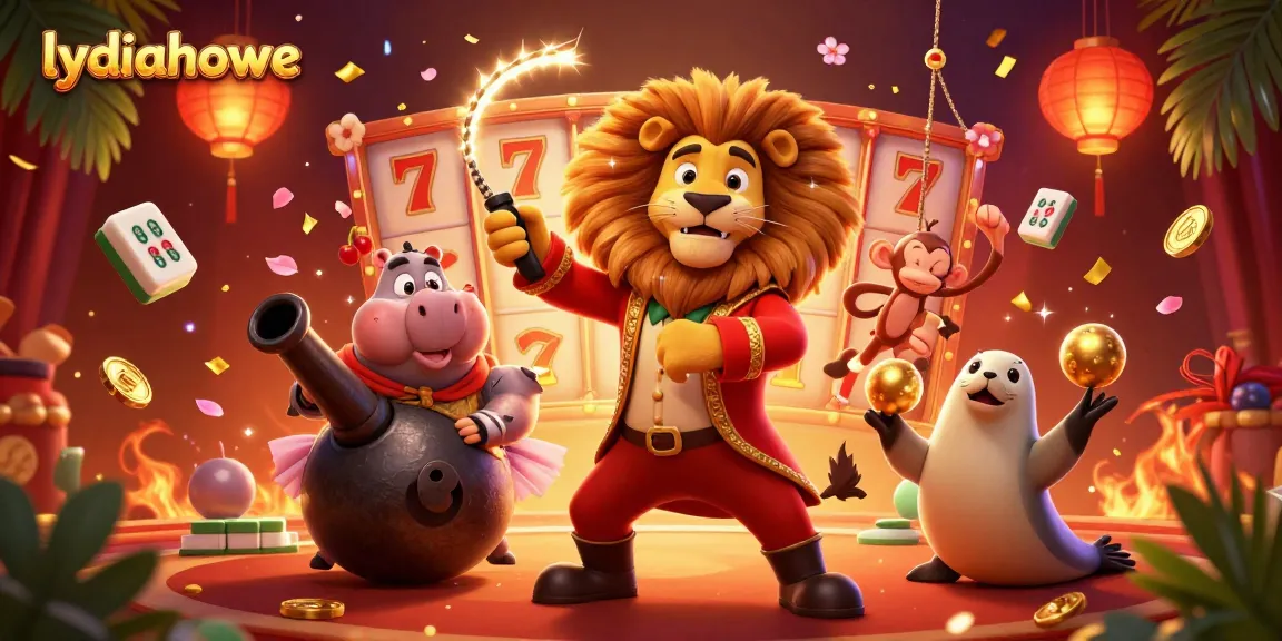 Lydiahowe brings casino excitement alive with vibrant characters, slot reels, and festive elements in a dynamic scene.