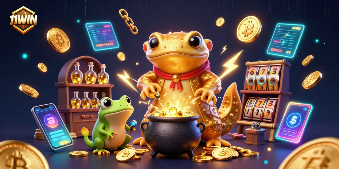 Engage with 11WIN's vibrant casino magic featuring an alchemist and gold coins.