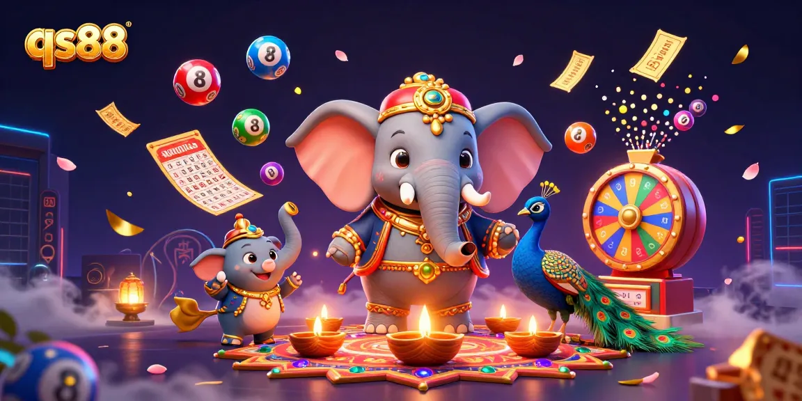 Engage in gambling excitement with qs88's vibrant online casino experience illustrated with dynamic characters and lively game elements.