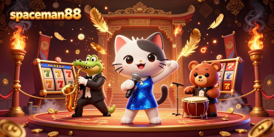 Experience thrilling wins with spaceman88 in this dynamic 3D casino scene featuring vibrant characters and game elements.