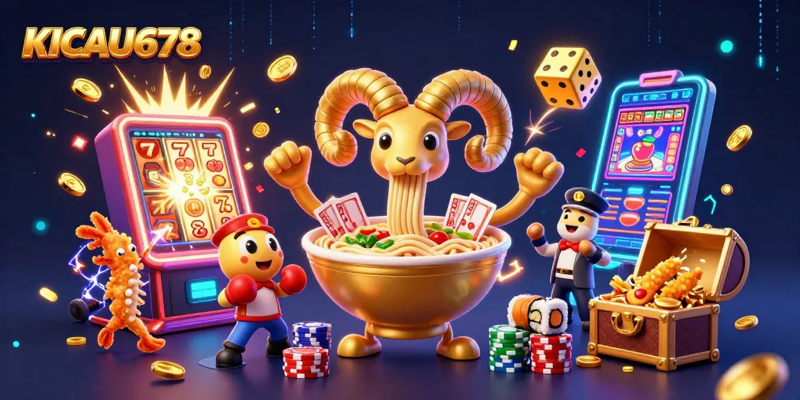 KICAU678 engages players with vibrant casino fun featuring a giant ramen bowl dealer and colorful slot themes.
