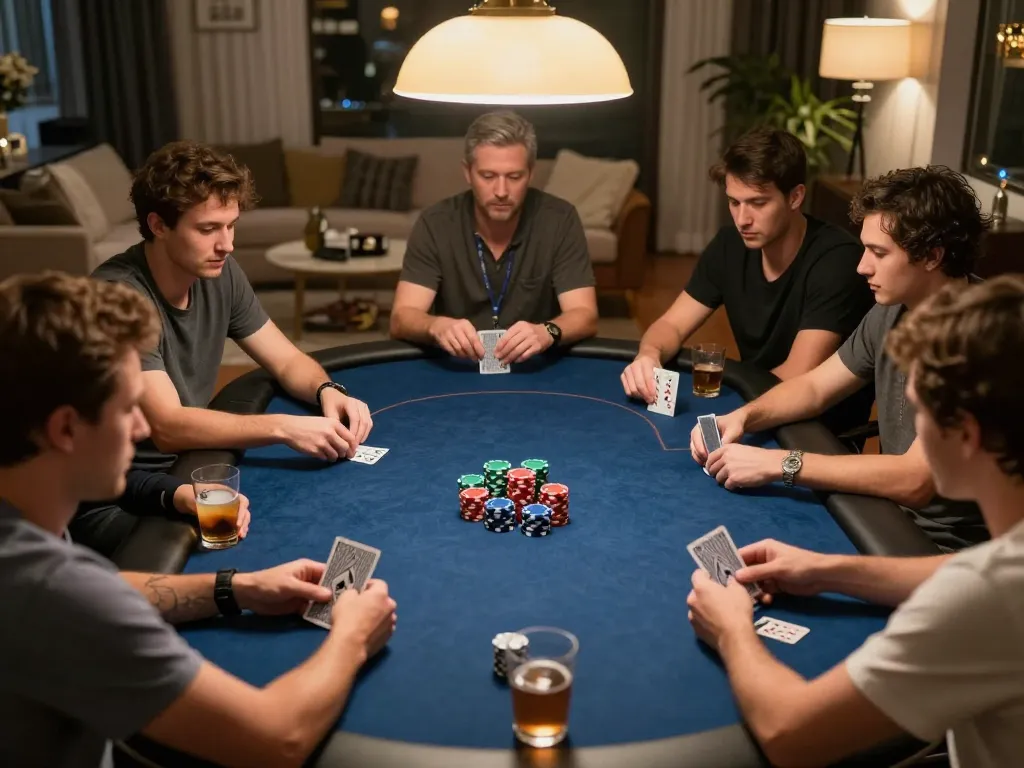 Pemain Bintangmpo terlibat dalam strategi poker yang menarik selama malam permainan di rumah.
