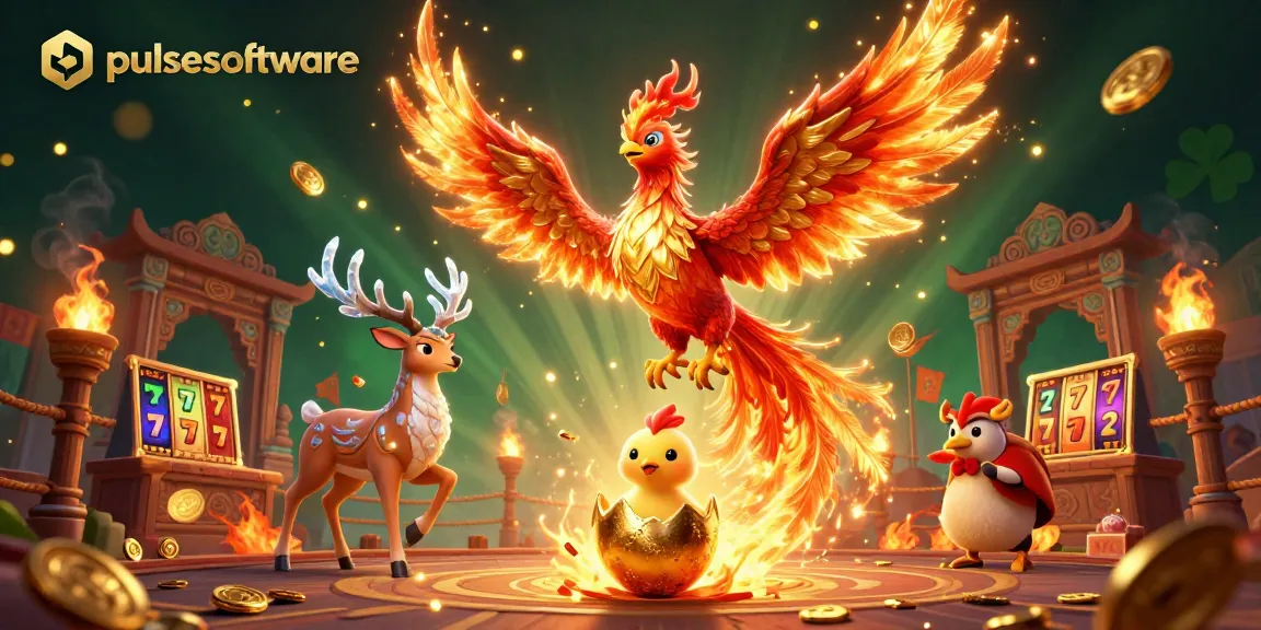 Engage with pulsesoftware's vibrant casino scene featuring a phoenix, baby phoenix, and stag amidst dynamic betting elements.