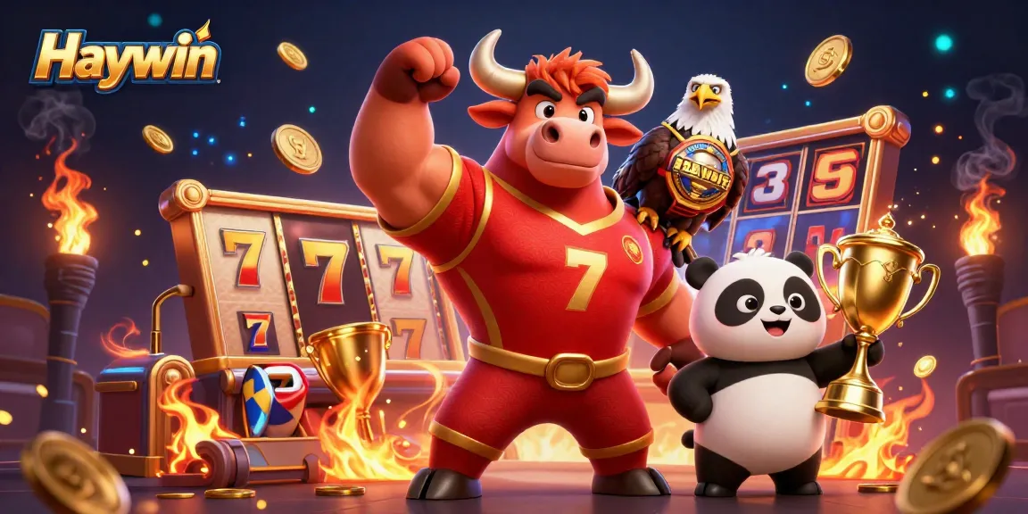 Win big with Haywin in this exciting 3D illustration of carnival slots and game action.