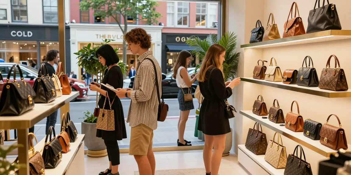 Explore luxury items at a 레플리카 쇼핑몰 in a stylish urban boutique.
