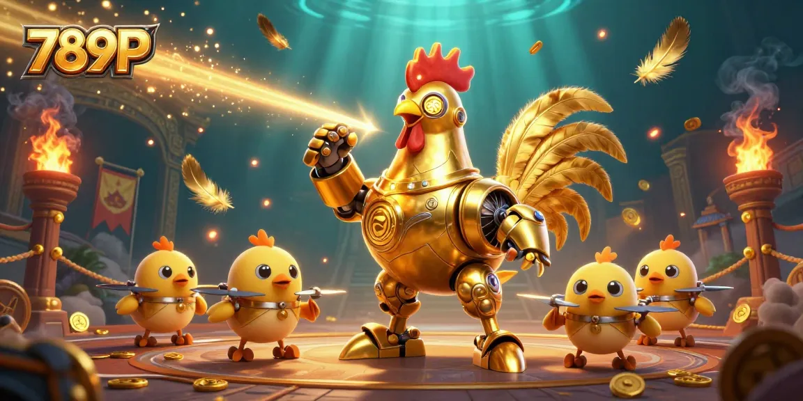 Experience the excitement of 789P with a golden rooster robot and engaging casino elements.