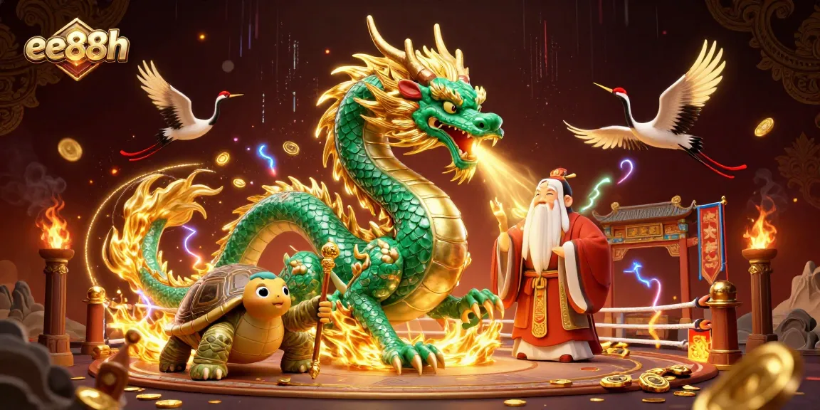 Experience the thrill of winning at ee88h with an emerald jade dragon and lucky symbols in an immersive casino illustration.