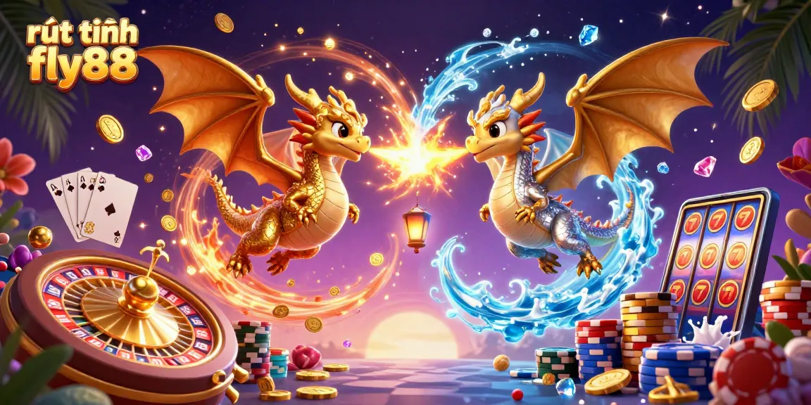 Experience rút tiền fly88 with dynamic dragons, vibrant casino elements, and magical atmosphere.