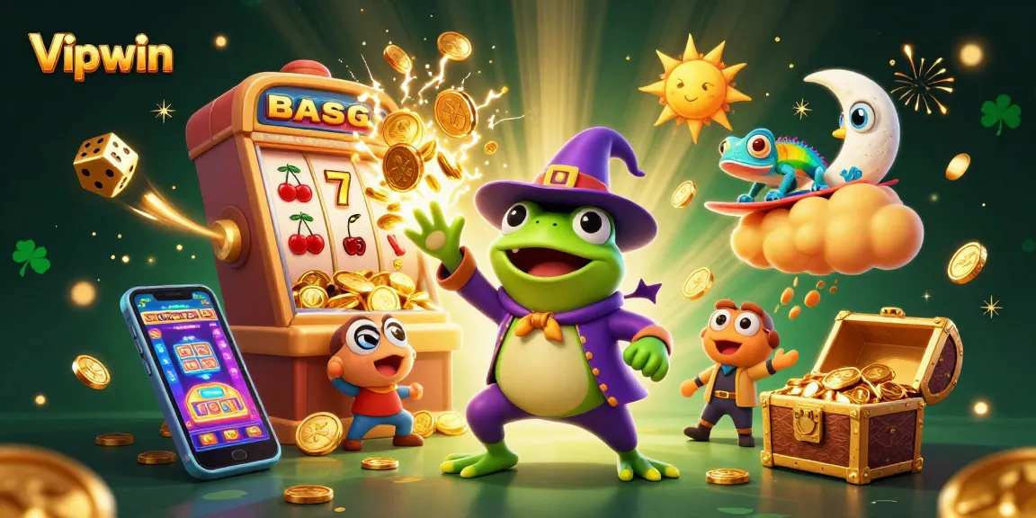 Experience thrilling wins with Vipwin in a vibrant 3D casino action scene filled with golden coins and jackpots.