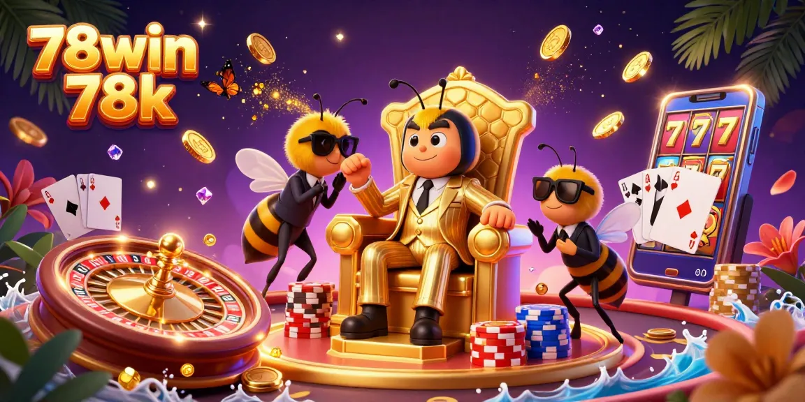 Engage in a thrilling casino experience with 78win 78k, witnessing a buzzing scene of a bumblebee mob boss and vibrant gambling action.