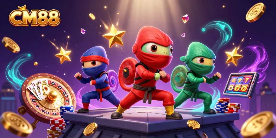 Engage in the vibrant world of CM88 with a team of colorful ninjas battling for casino treasures and glory.
