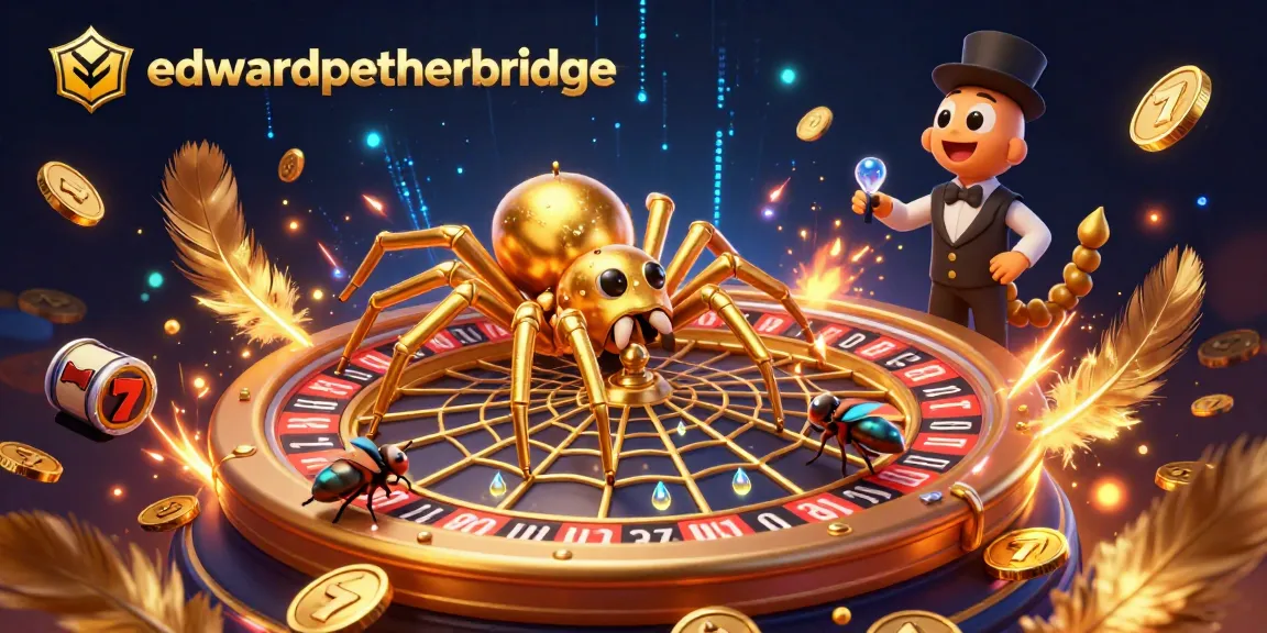 Engage with vibrant casino action featuring edwardpetherbridge as a golden spider spins a roulette wheel.