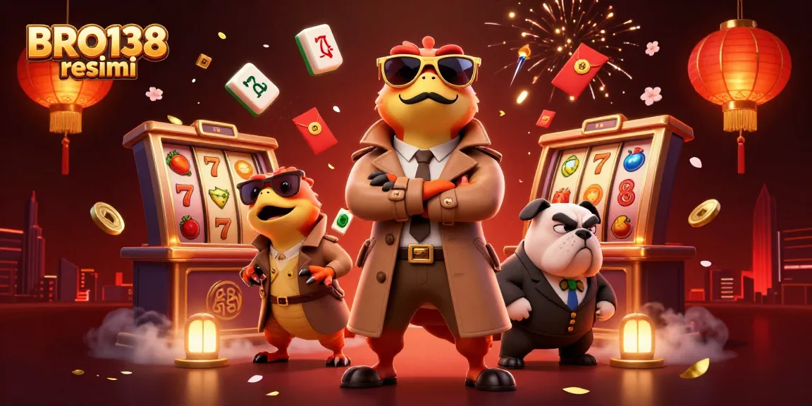 Spin to win at BRO138 resmi with a fun trio scheming their VIP entry in a bustling casino scene.