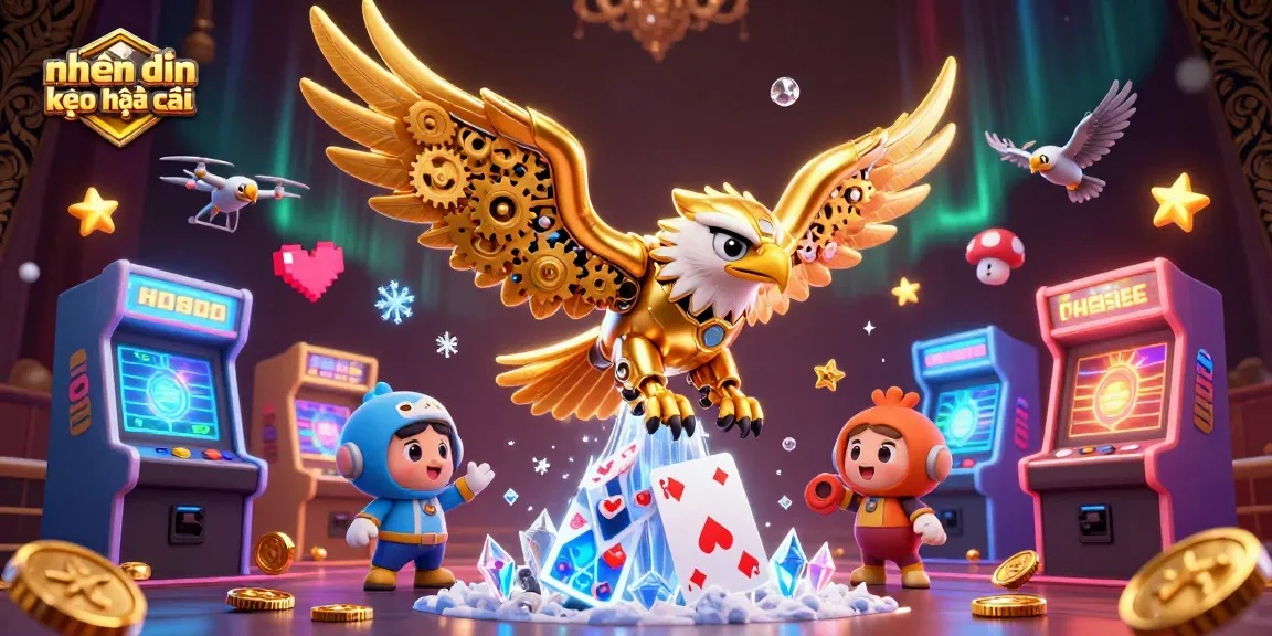Engage in nhận định kèo nhà cái with dynamic 3D casino illustration showcasing a golden eagle amidst vibrant gaming elements.