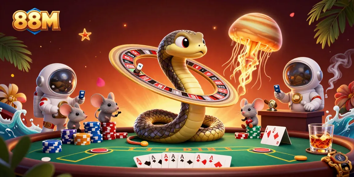 Experience thrilling bets at 88M with a cosmic roulette scene featuring animated characters.