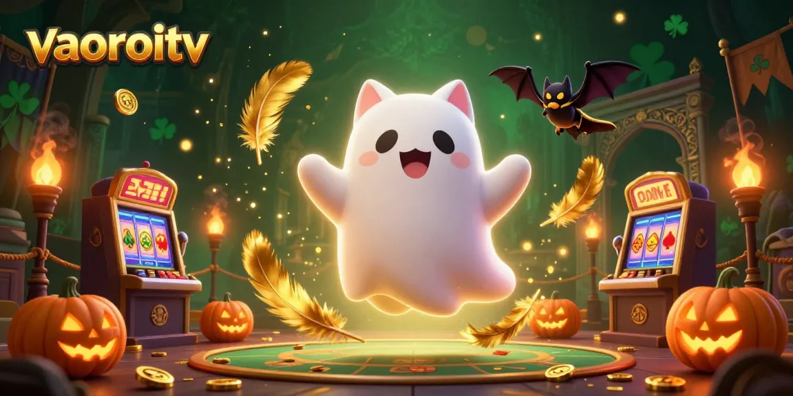Experience thrilling games with vaoroitv in a vibrant haunted casino scene filled with ghostly fun.