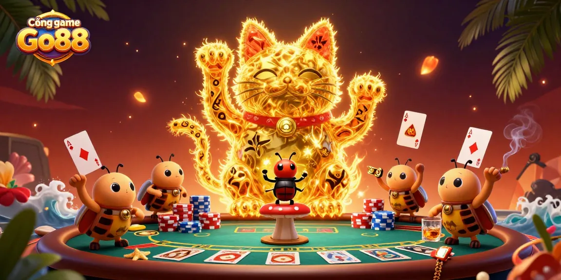 Experience excitement at Cổng game Go88 with a vibrant display of games and dazzling casino symbols.