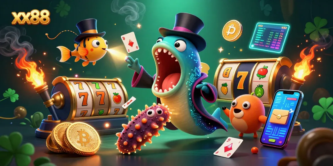 xx88 offers a vibrant casino scene with illuminated characters performing magic tricks.
