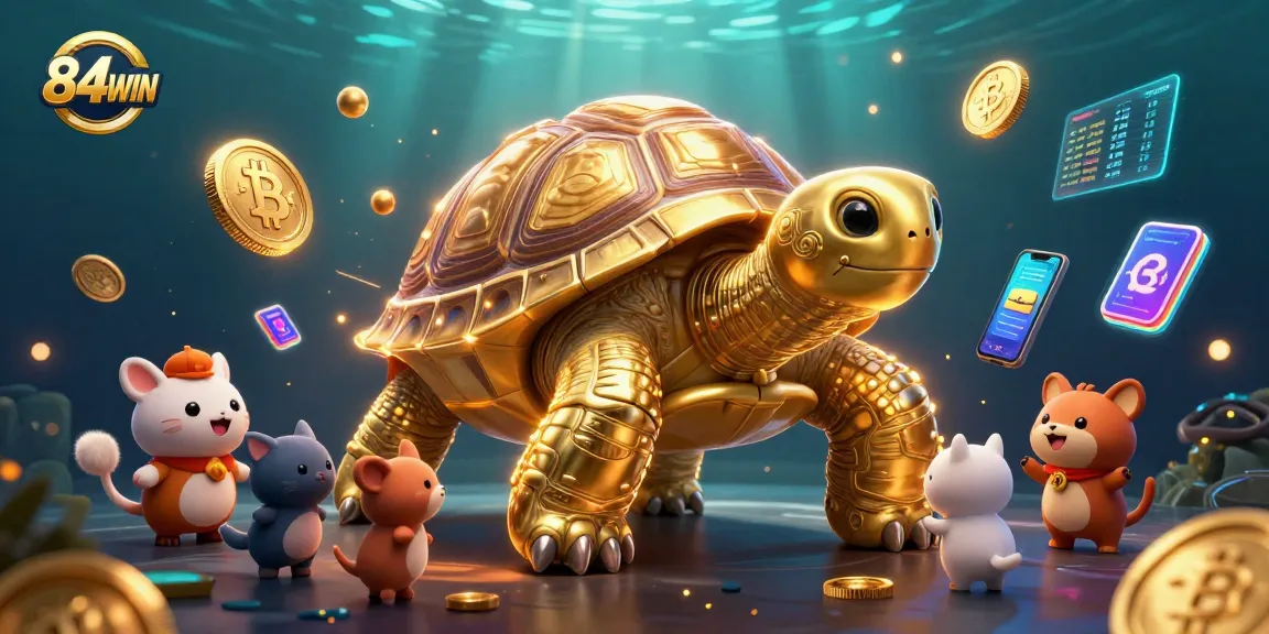 Join the excitement at 84WIN with vibrant 3D casino-themed elements and characters engaging in gameplay.