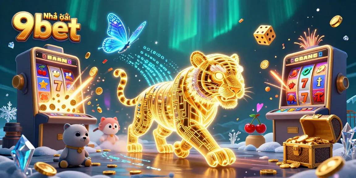 Engage with Nhà cái 9bet in a vibrant casino scene filled with golden jackpots and dynamic game elements.