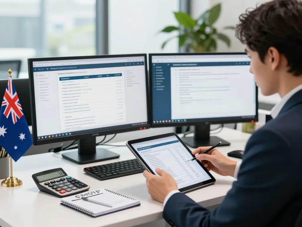 Expert SMSF Accountants analyzing financial documents in a modern office space, showcasing professionalism.