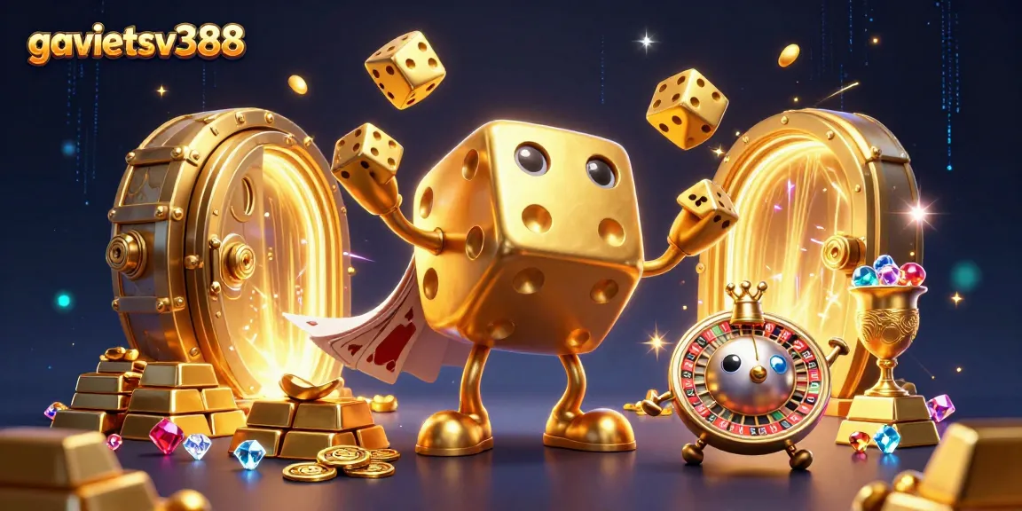 Experience thrilling gameplay with gavietsv388's vibrant casino scene featuring golden dice and treasures.