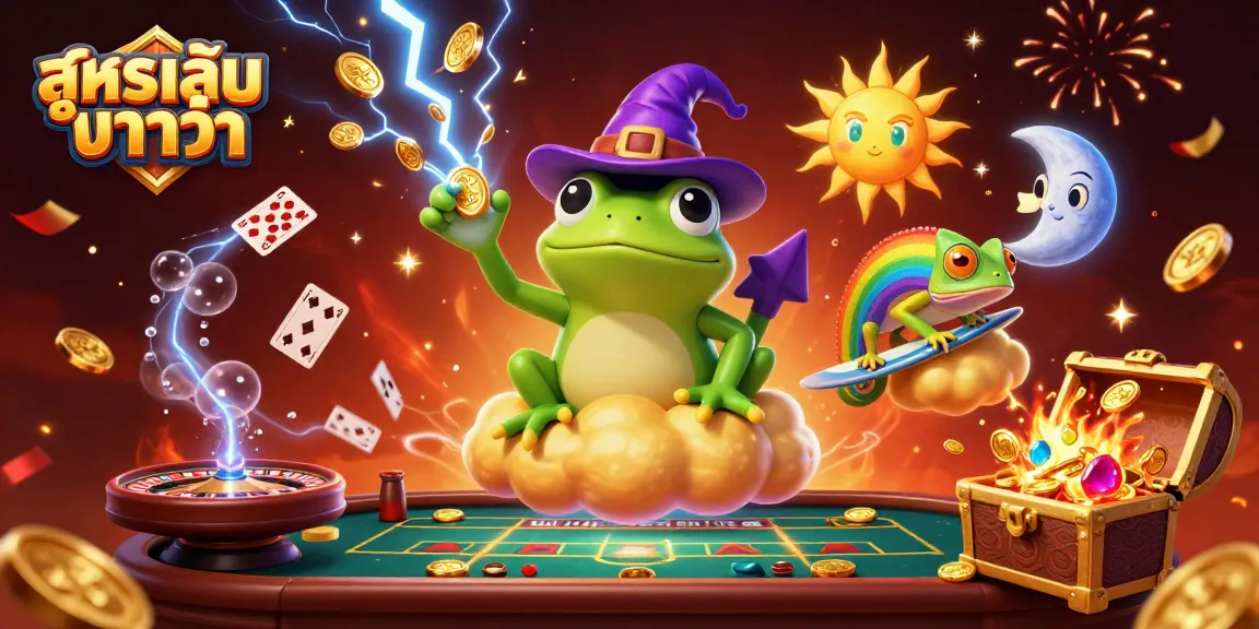Engage with สูตรเล่นบาคาร่า strategies as a weather wizard frog conjures golden coins in an exciting casino scene.