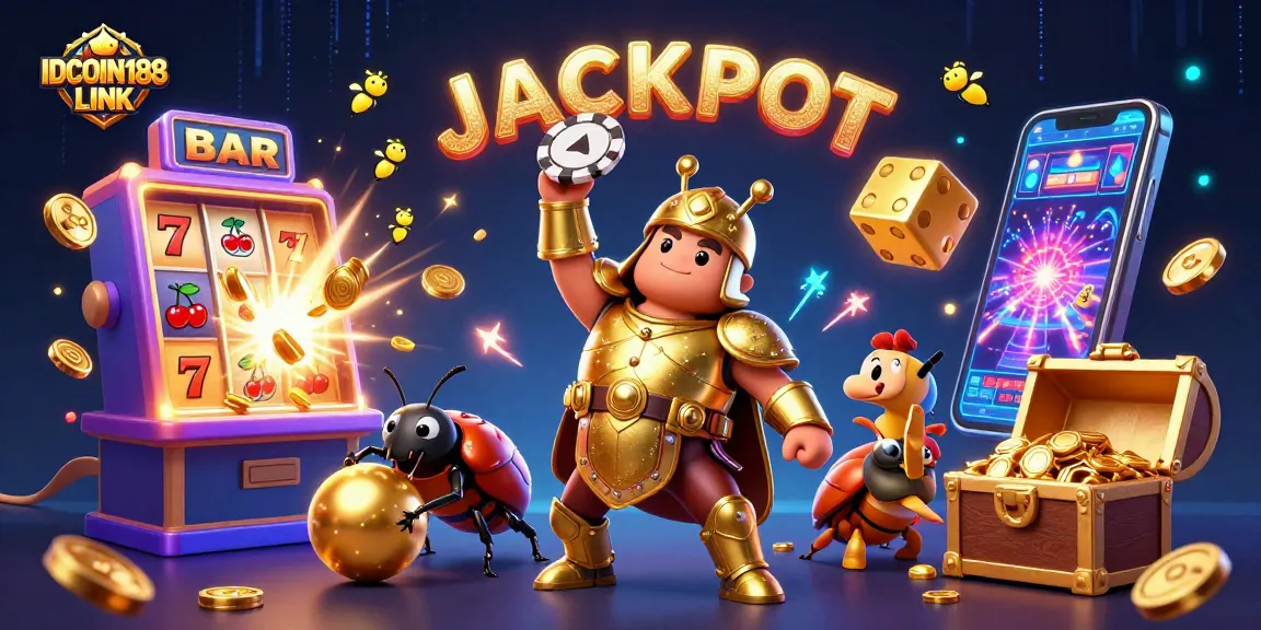 Experience the thrill of jackpots with IDCOIN188 LINK as cartoon beetles celebrate wins!