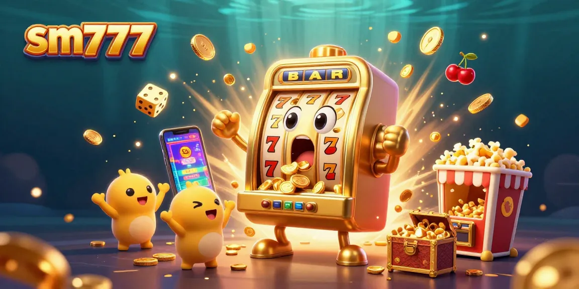 Experience the excitement of sm777 with a vibrant slot machine scene celebrating big wins and dynamic gaming elements.