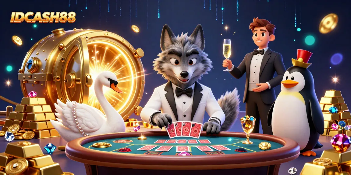 Experience the thrilling excitement of IDCASH88 with a vibrant 3D casino scene featuring dynamic characters and rich game elements.