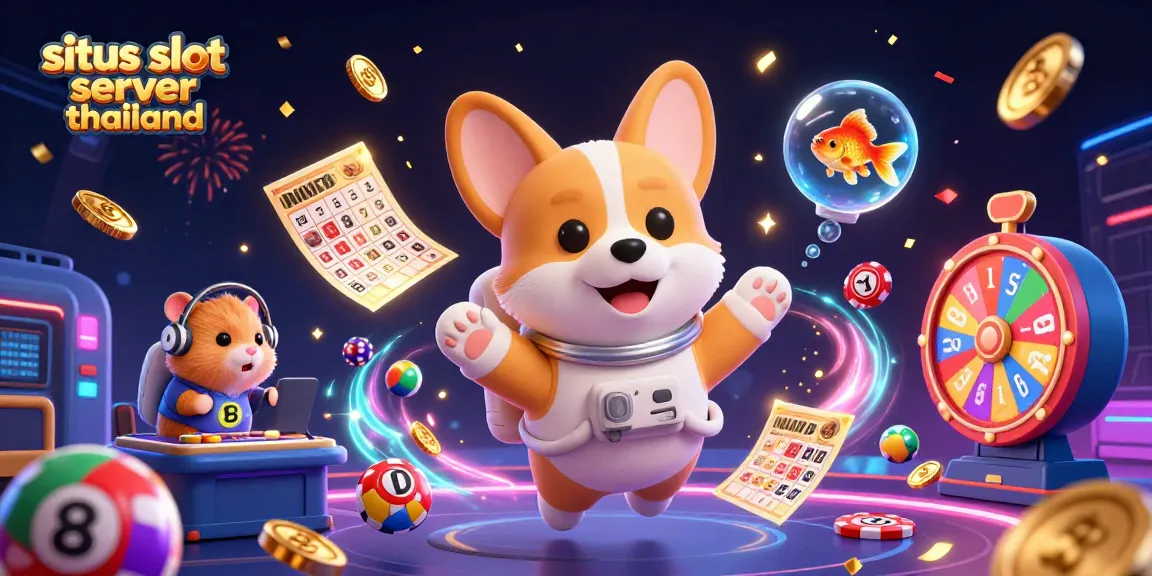 Experience situs slot server thailand with vibrant casino-themed 3D illustration featuring an astronaut corgi.