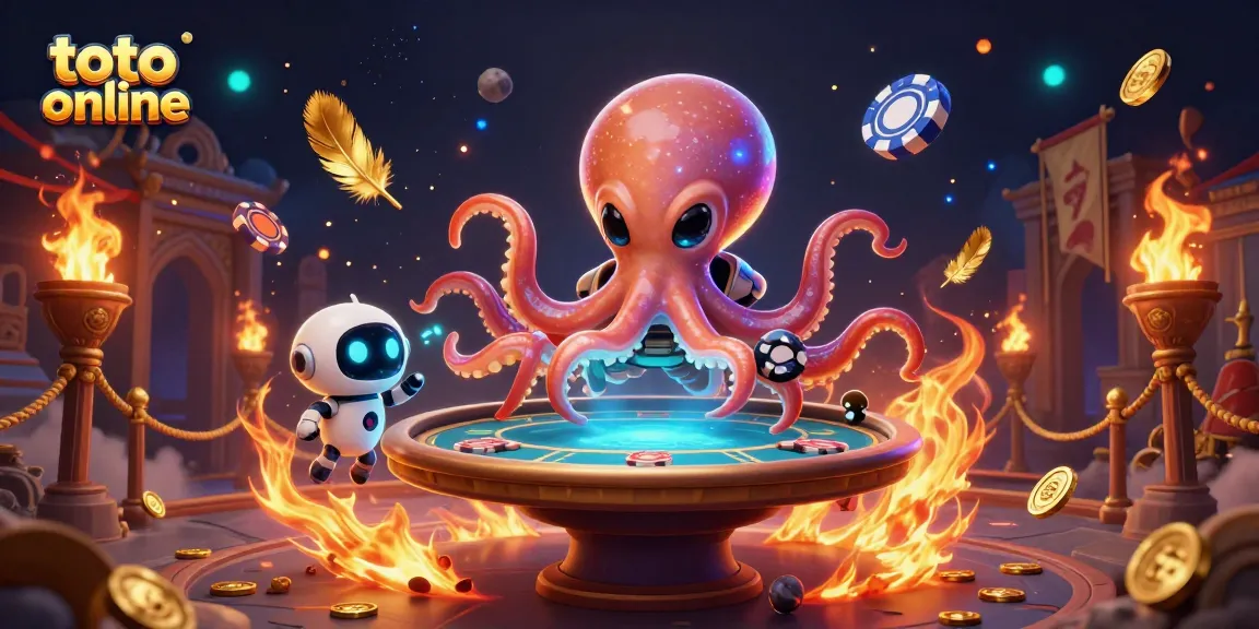Mengakses permainan judi toto online dengan alien berjari untuk memainkan poker di ruang angkasa yang penuh warna.