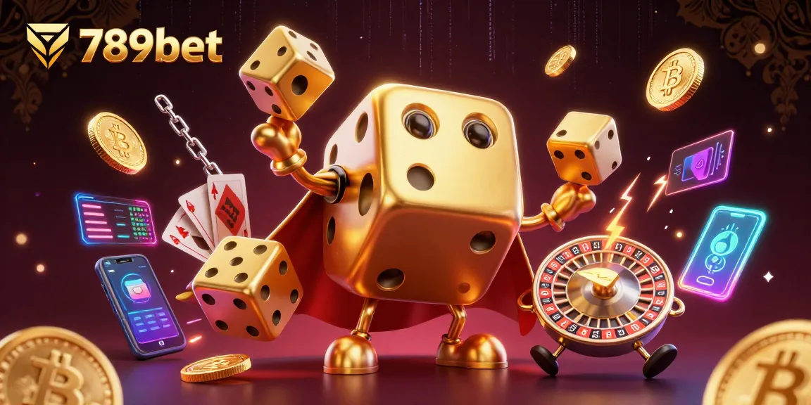 Engage with 789bet's vibrant crypto casino scene showcasing golden dice and blockchain elements.