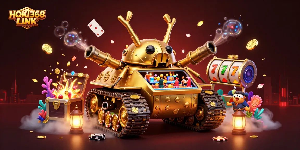 Experience the excitement of winning in HOKI368 LINK with a colorful mini casino scene filled with treasure and vibrant game elements.