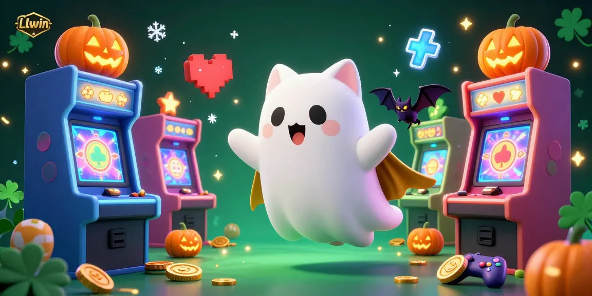 Engage with Llwin's lively casino world as a ghost cat floats through vibrant games, enhancing your betting experience.