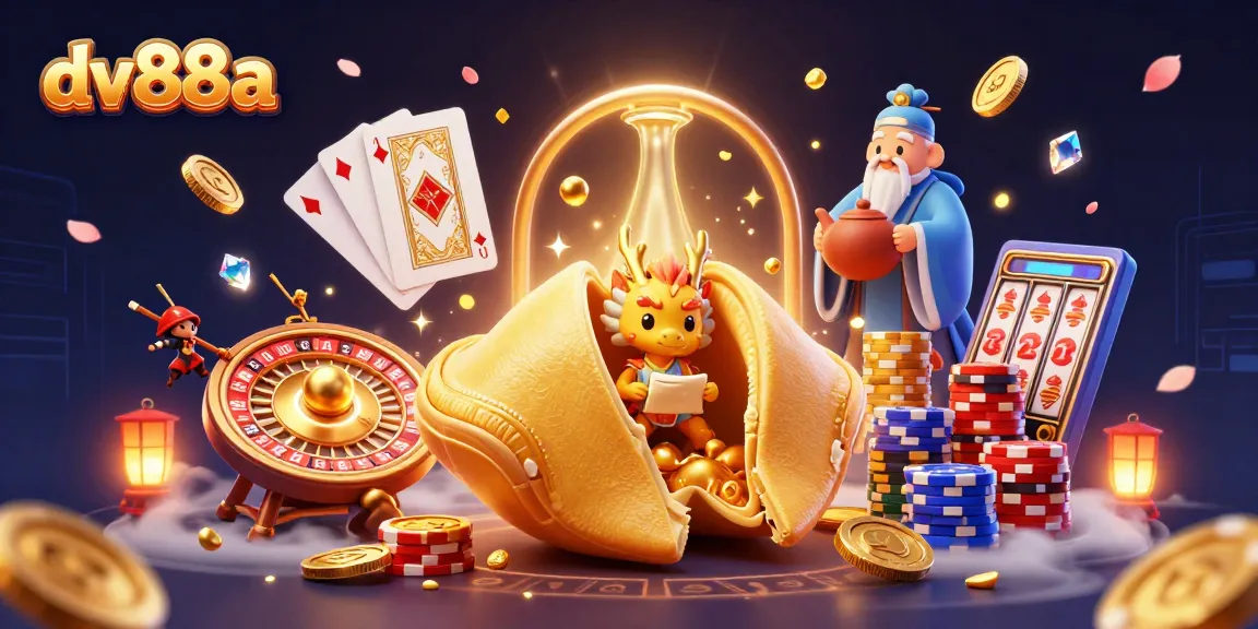 Spin the reels and win big at dv88a featuring a vibrant fantasy casino scene with golden elements and a wise dragon.