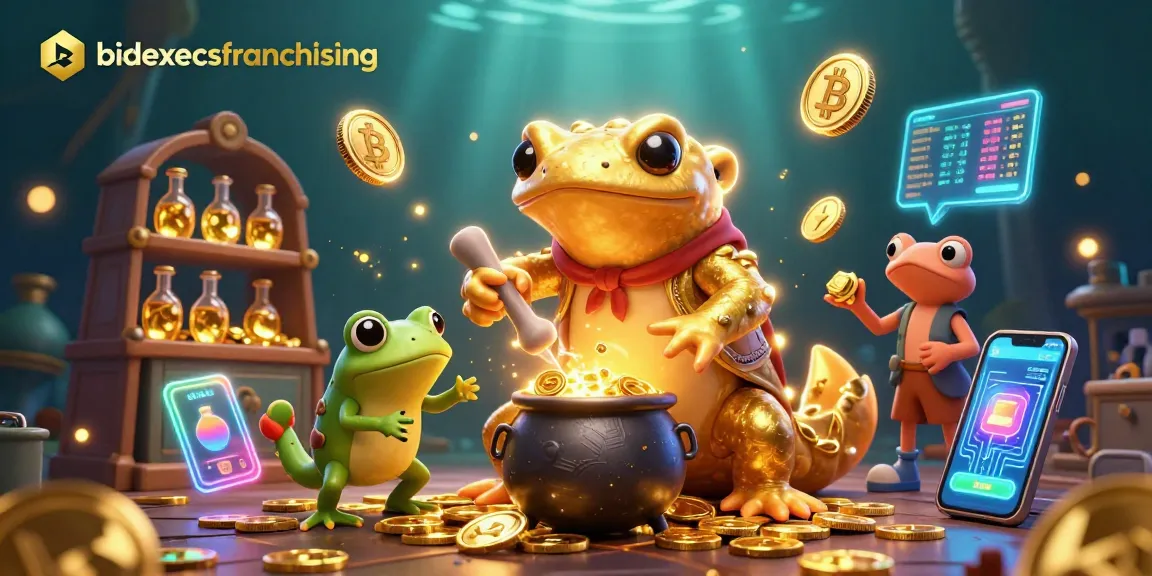 Engage with bidexecsfranchising's magical gaming scene featuring alchemists and crypto elements.