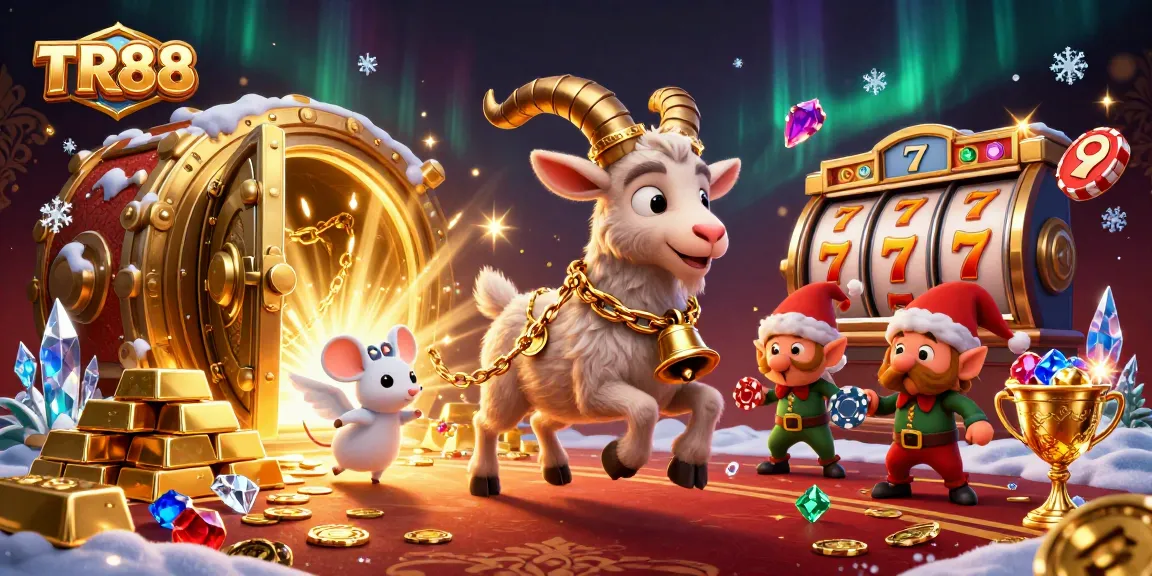 Experience thrilling gameplay at TR88 with festive characters in a lively casino scene, highlighting exciting jackpots.