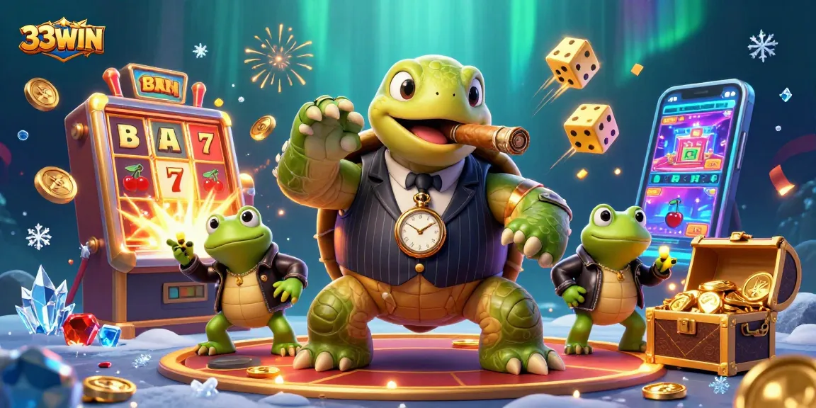 Experience thrilling jackpots at 33WIN with a vibrant 3D casino scene featuring unique characters.
