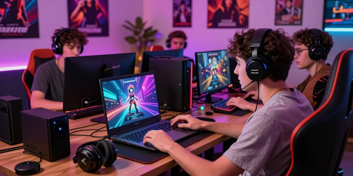 Engaging scene of a user exploring 68gamebai's platform in a vibrant gaming setup.