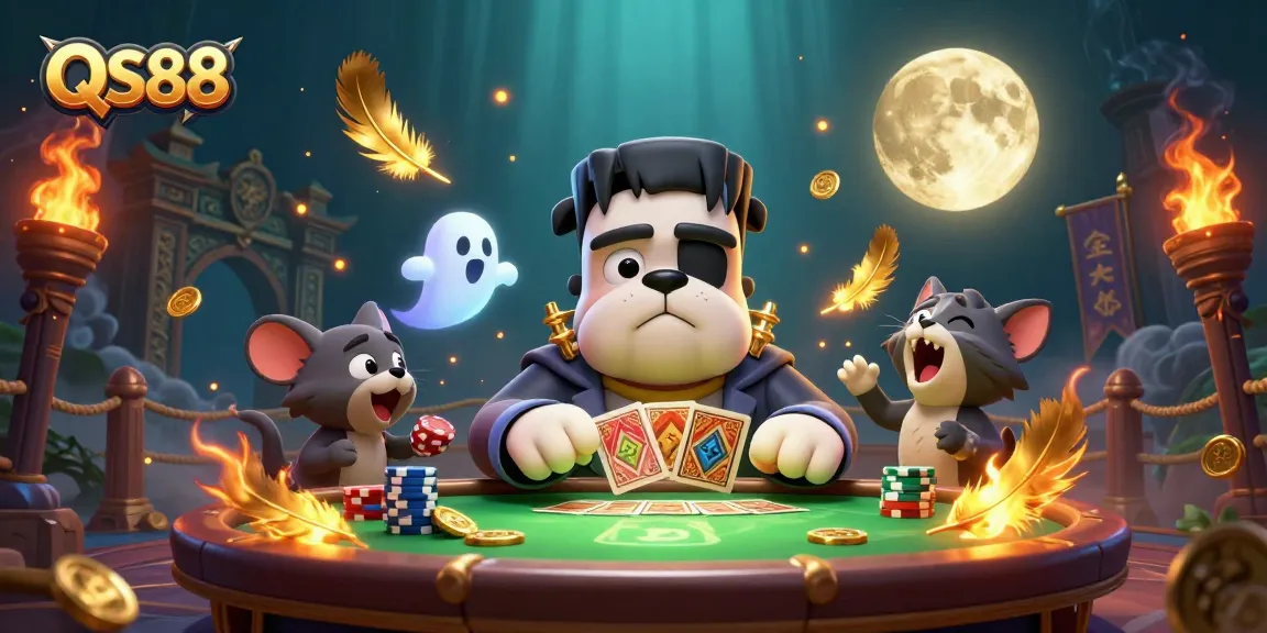 Engage in thrilling card action at QS88 with a zombie dealer, ghost chips, and a werewolf kitten!