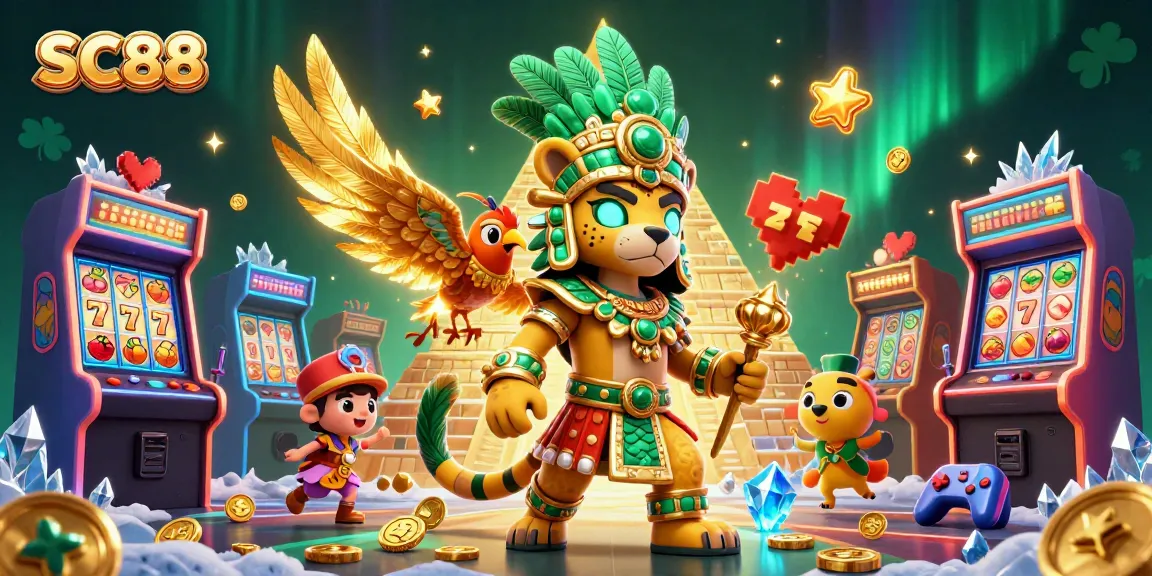 Experience SC88's thrilling games with a vibrant Mayan priest amidst casino elements.