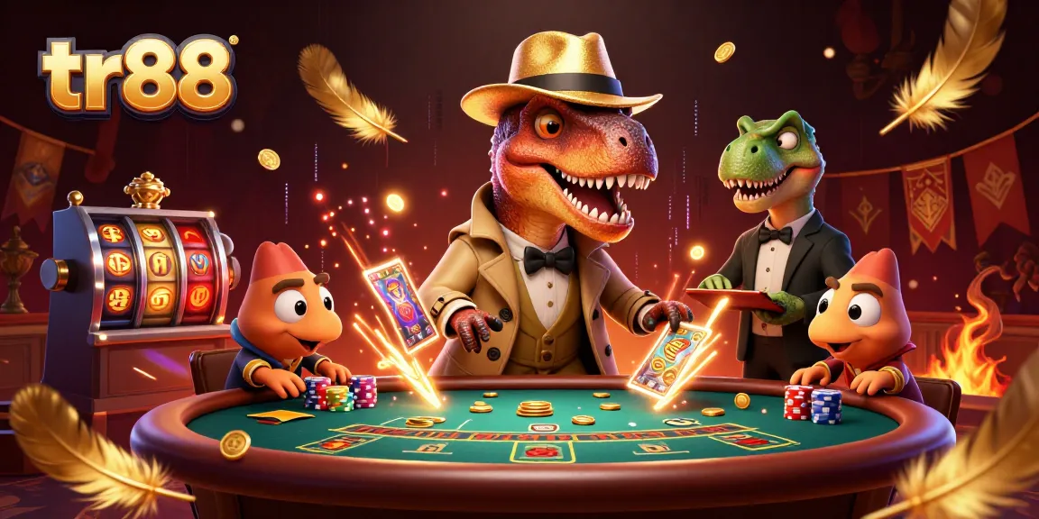 tr88 showcases intense blackjack action with a velociraptor card counter and thrilling casino elements.