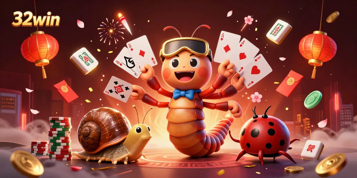 Join the excitement at 32win as players engage with vibrant characters and glowing casino elements.