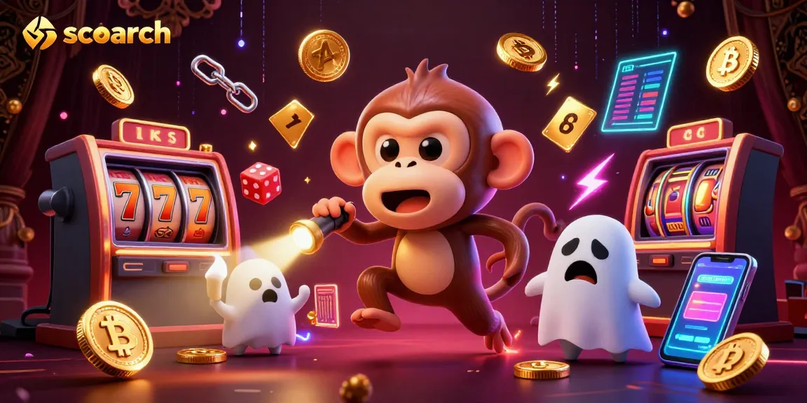 Engage with the vibrant world of scoarch as a mischievous ghost monkey juggles casino elements amidst a thrilling backdrop.