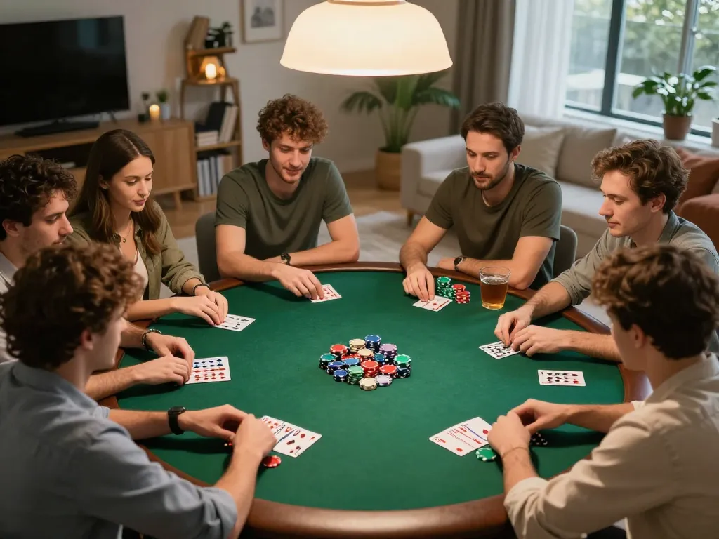 Game bài mb66 action with friends enjoying poker night around a round table.